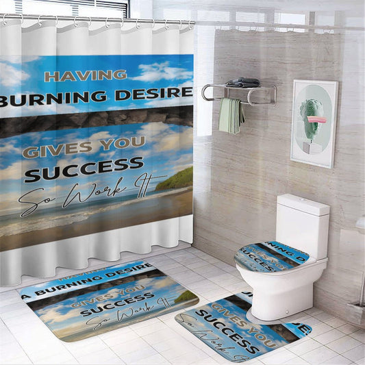 Shower Curtain Set with 3 Rugs