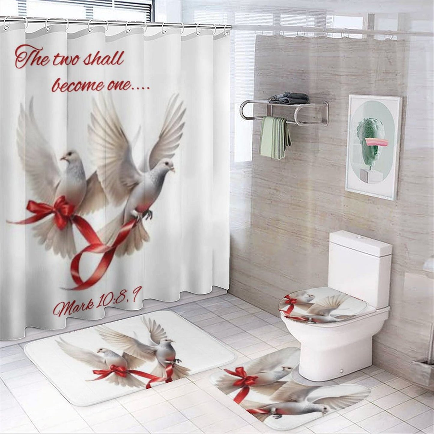 Shower Curtain Set with 3 Rugs