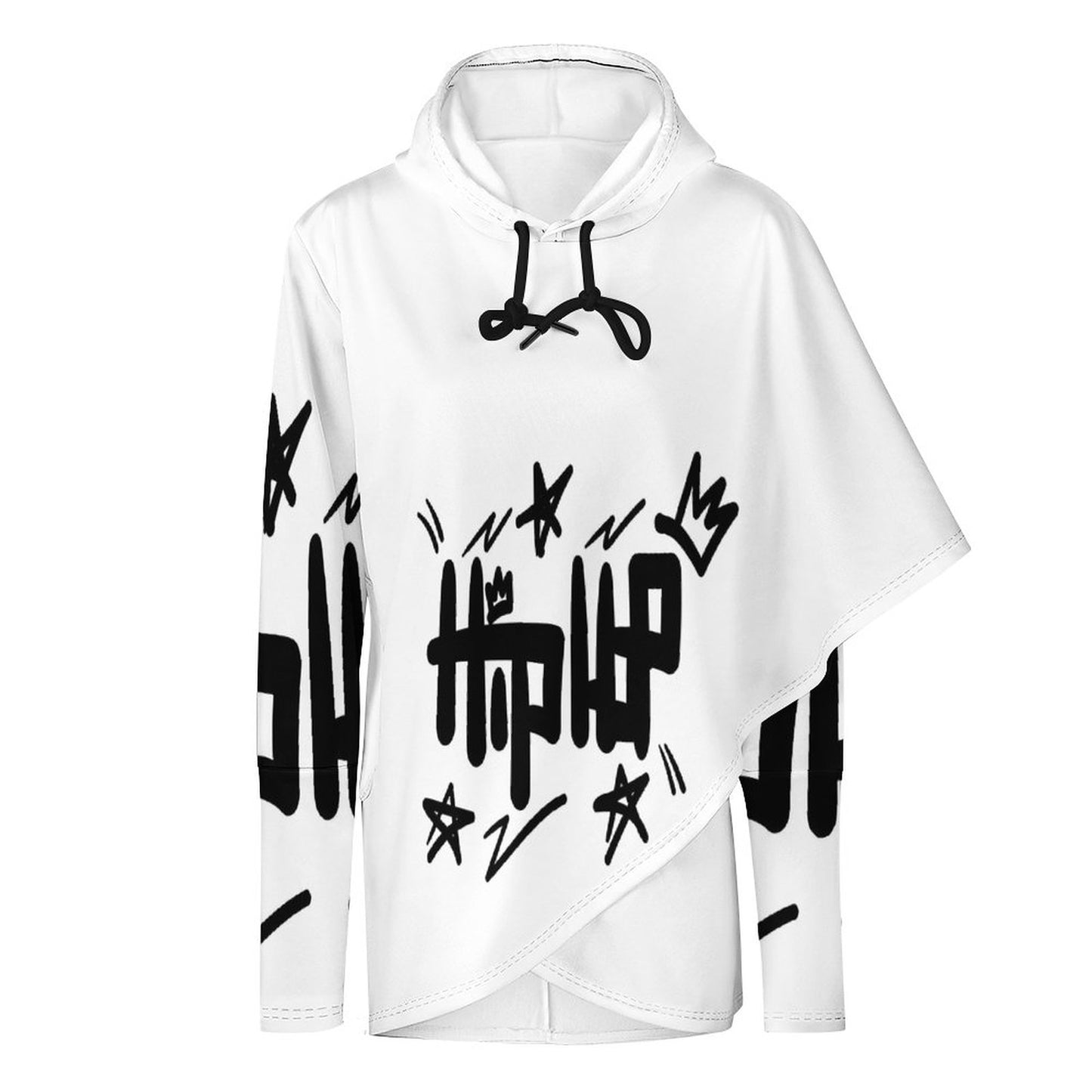 230gsm Poncho-style Long Sleeve Women Hoodie with Irregular Hem DS001 (All-Over Printing)