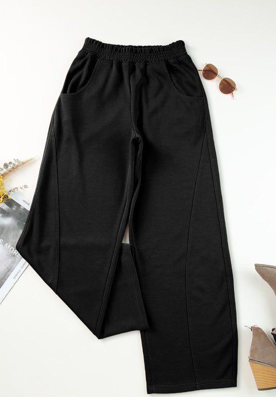 Elastic Waist Sweatpants with Pockets (black/tan/grey)-SMALL-2XL
