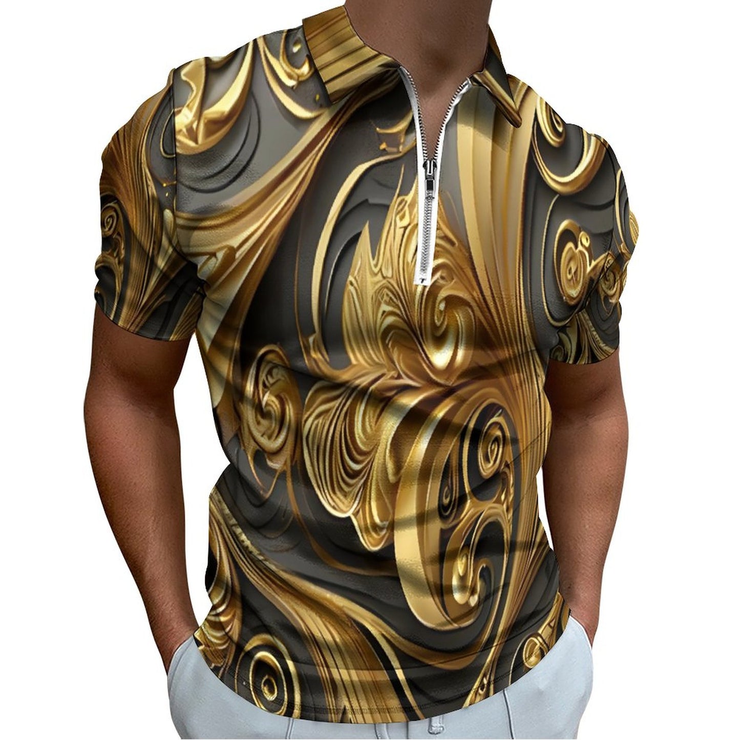 Men's Short Sleeve POLO Shirt with Zipper B470 (All-Over Printing)