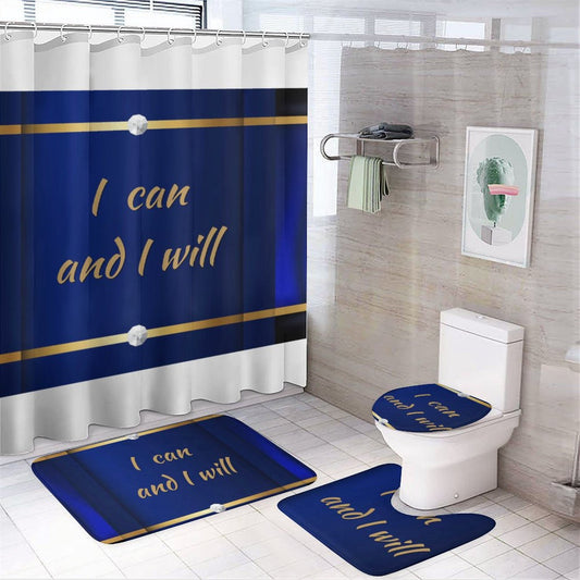 Shower Curtain Set with 3 Rugs