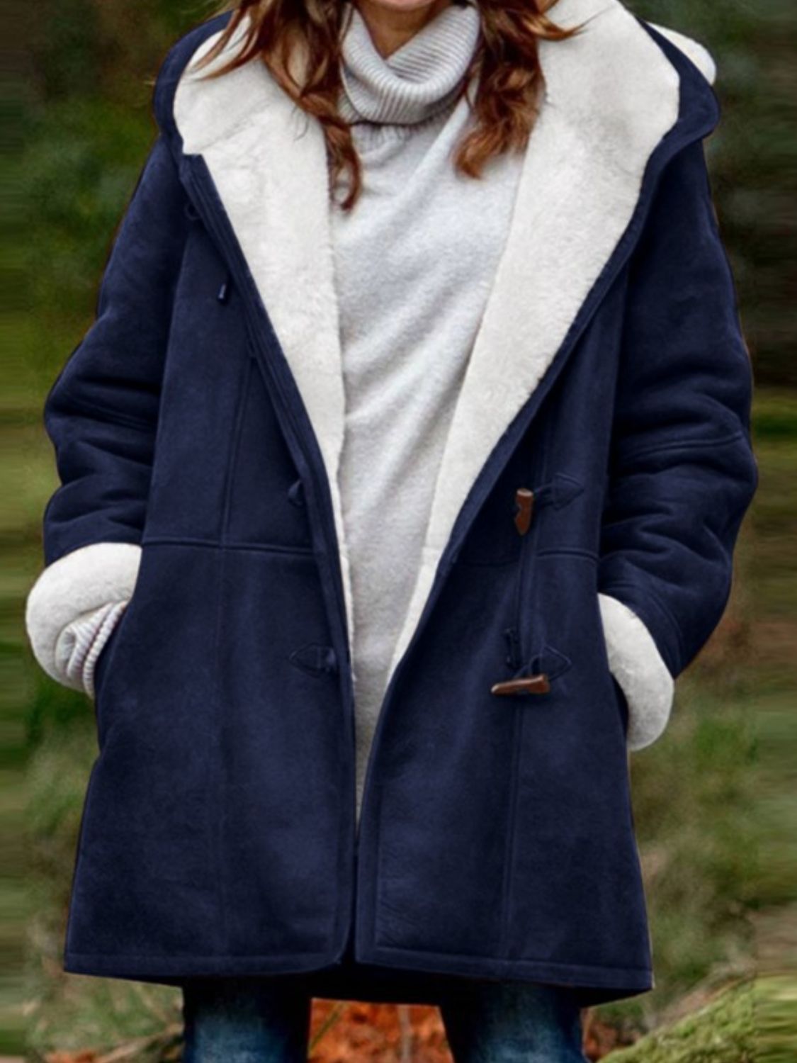 Full Size Pocketed Long Sleeve Hooded Toggle Jacket (many colors) -*SMALL-5XL