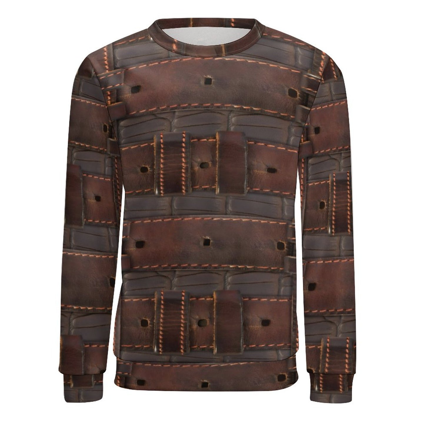 RUGGED LEATHER BUCKLE Print Round Neck Men's Sweatshirt-SMALL-5XL