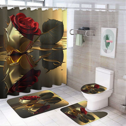 Shower Curtain Set with 3 Rugs