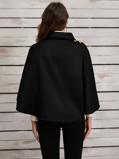 Collared Neck Cropped Cape (deep red/black/camel)-ONE SIZE
