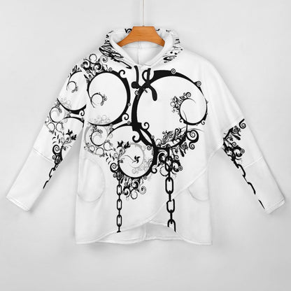 230gsm Poncho-style Long Sleeve Women Hoodie with Irregular Hem DS001 (All-Over Printing)