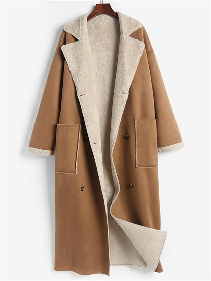 Plus Size Drop Shoulder Sherpa Longline Coat-1XL-5XL