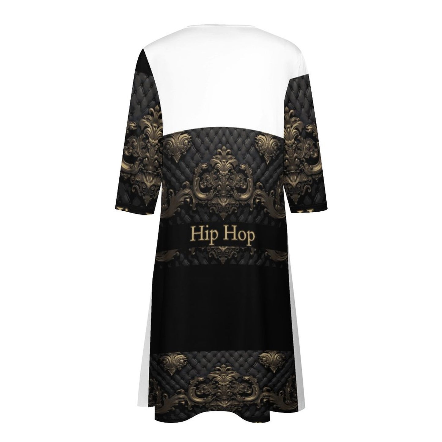 V-neck 3/4 Sleeve Dress with Pockets (All-Over Printing)