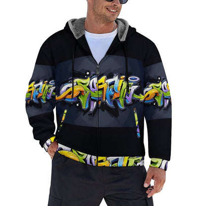 COLORFUL GRAFFITI UNISEX Zipper Plush Fur Jacket-SMALL-5XL