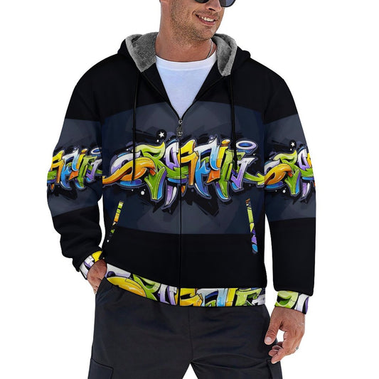 COLORFUL GRAFFITI UNISEX Zipper Plush Fur Jacket-SMALL-5XL