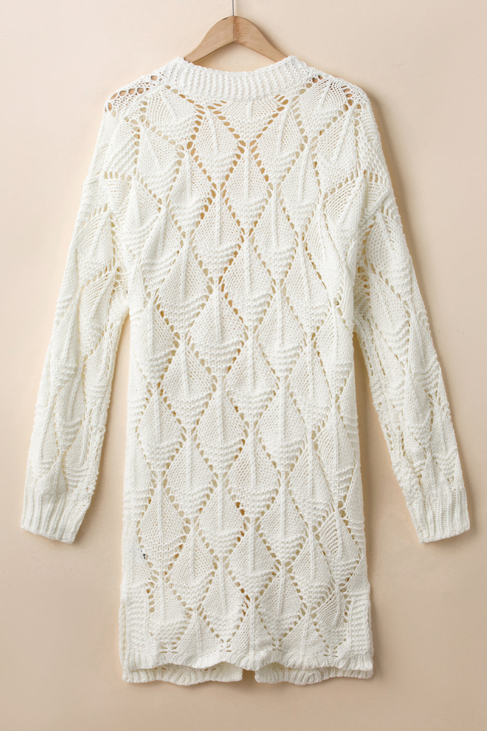Openwork Open Front Long Sleeve Cardigan-S-XL