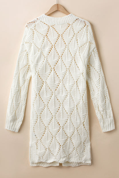 Openwork Open Front Long Sleeve Cardigan-S-XL