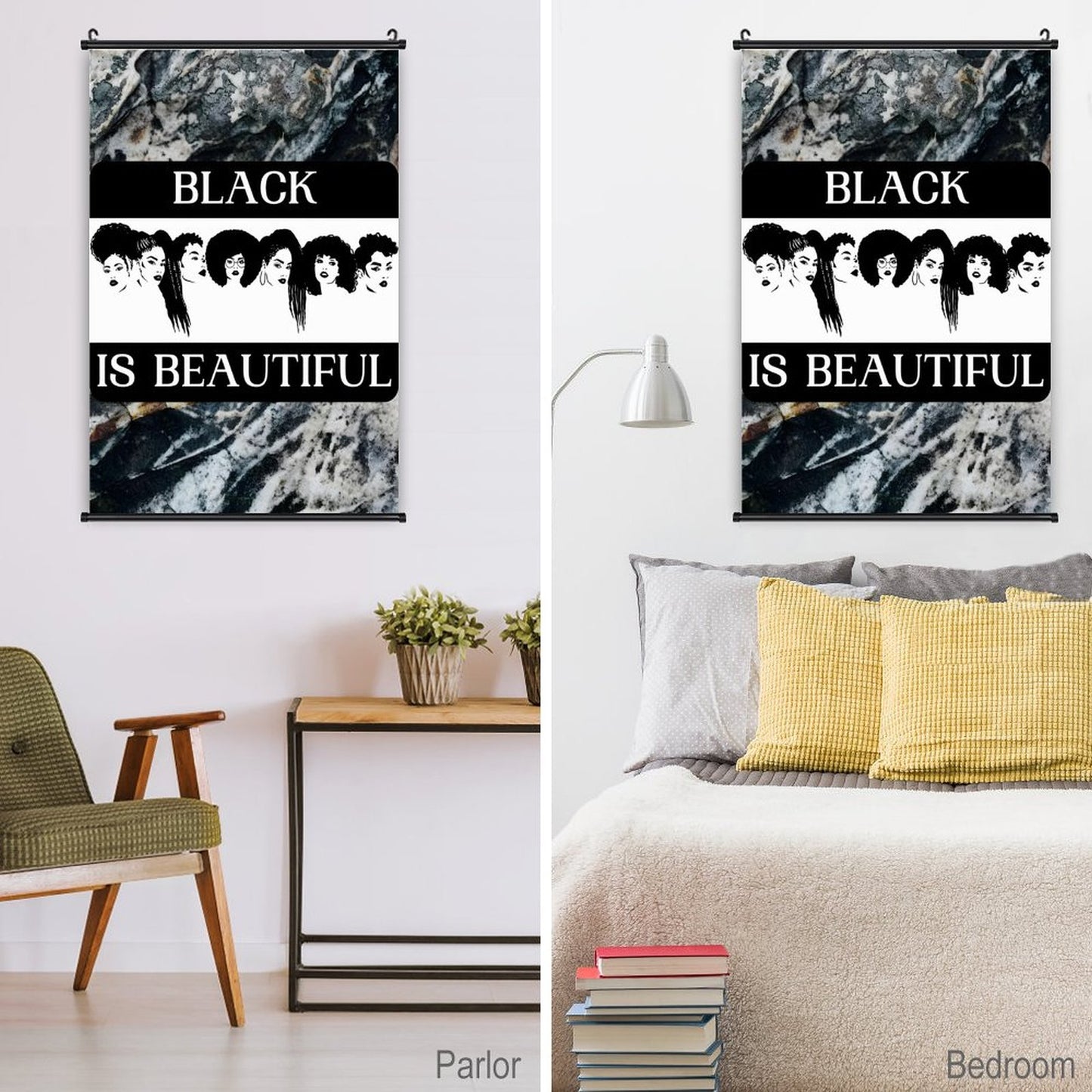 Canvas Hanging Poster with Scrolls-16"x24"/ 40x60cm-BLACK IS BEAUTIFUL