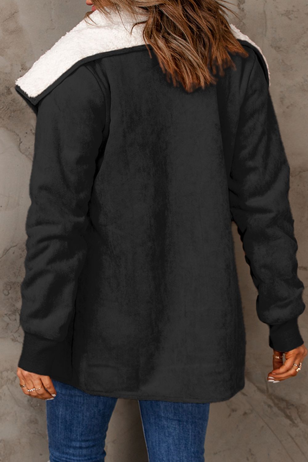 Open Front Long Sleeve Sherpa Jacket (caramel/blush pink/grey/black)-SMALL-XL