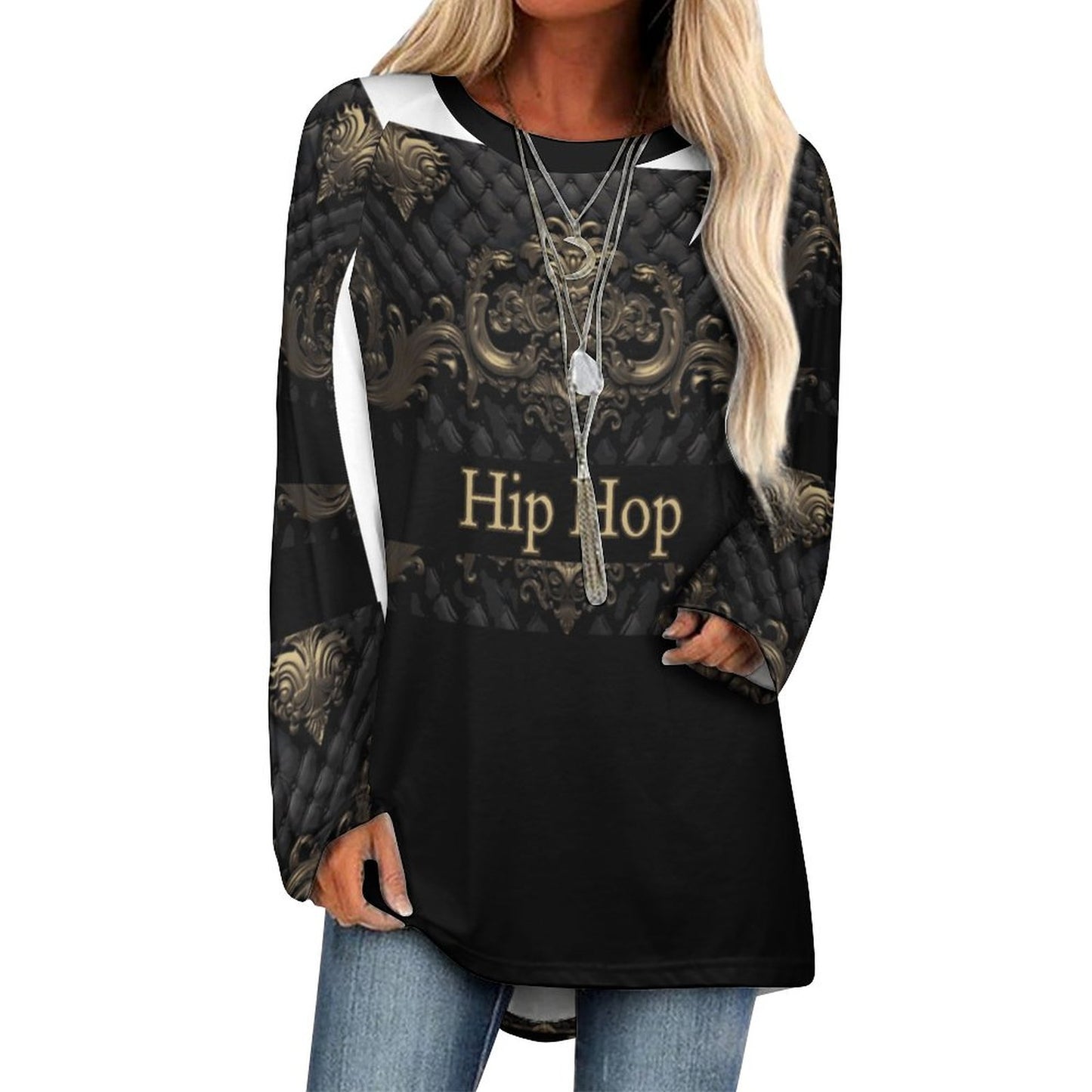 Custom Women's Long Sleeve U-Neck T-Shirts (All-Over Printing)