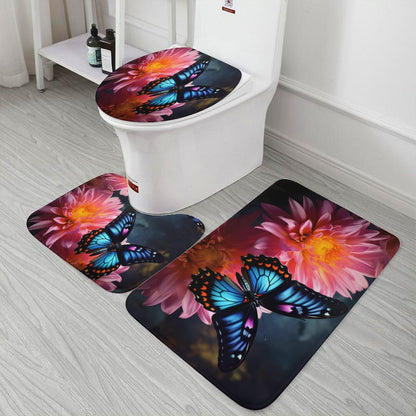 BLUE BUTTERFLY Coral Velvet Restroom Rug Set of 3-19.7"x31.5"/50x80cm