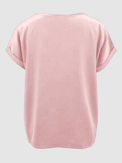 Satin Round Neck Short Sleeve Blouse (black/white/royal blue/lilac/pink/blue/burgundy/green)-SMALL-2XL
