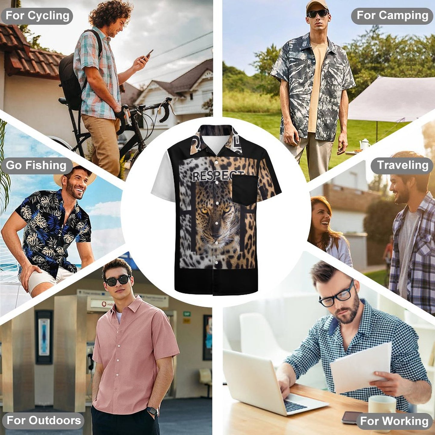 Men's Short SleeveT-Shirts with Pocket and All-Over printing Design NS