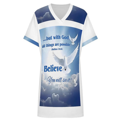 200gsm Casual V Neck Dress For Women(All-Over Printing)