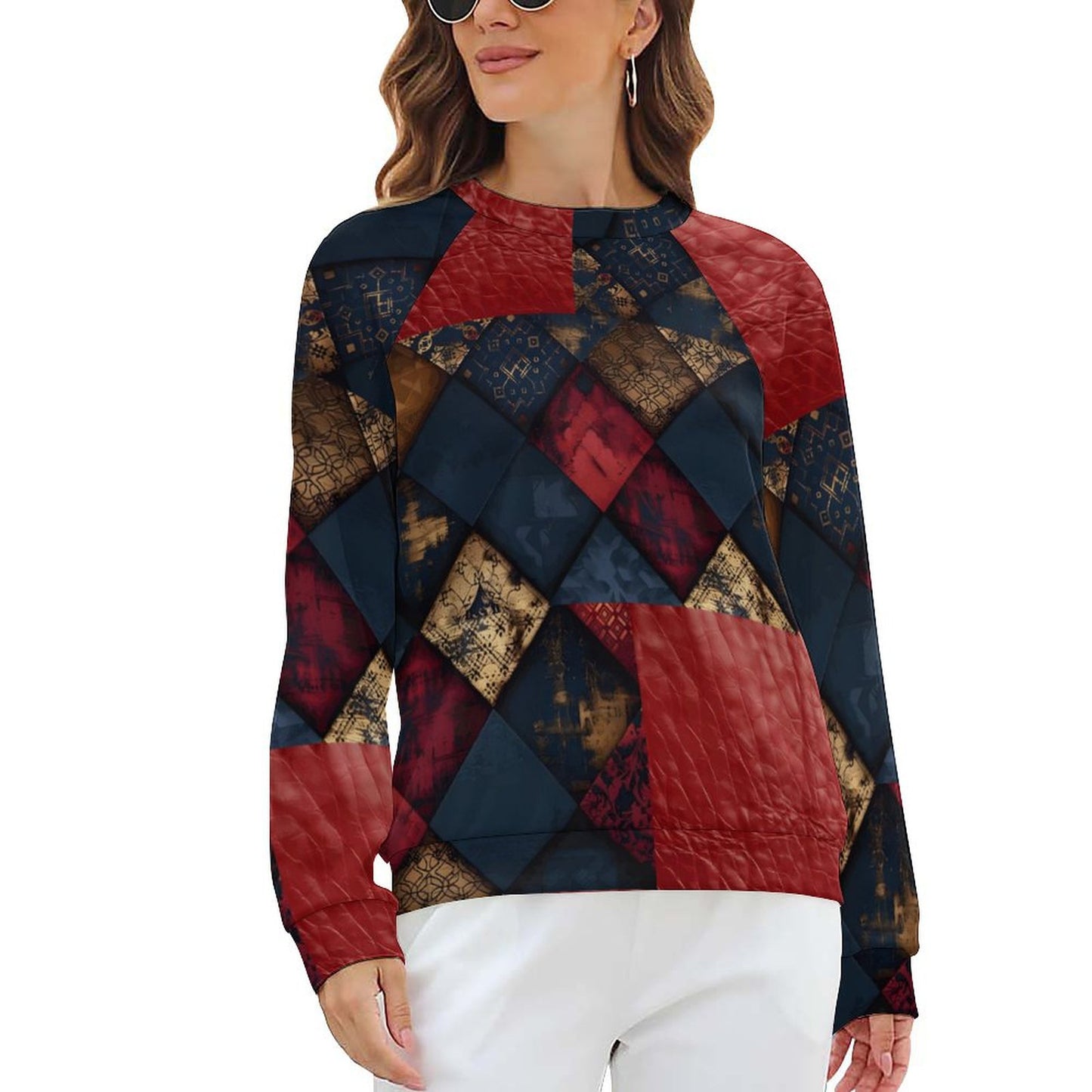 TRIANGLES & LEATHER Raglan Sweatshirt-SMALL-3XL