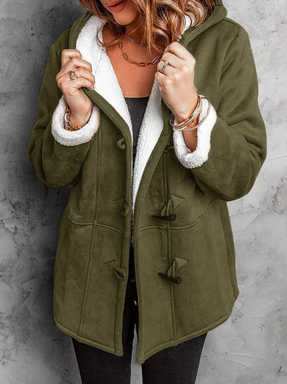 Full Size Pocketed Long Sleeve Hooded Toggle Jacket (many colors) -*SMALL-5XL