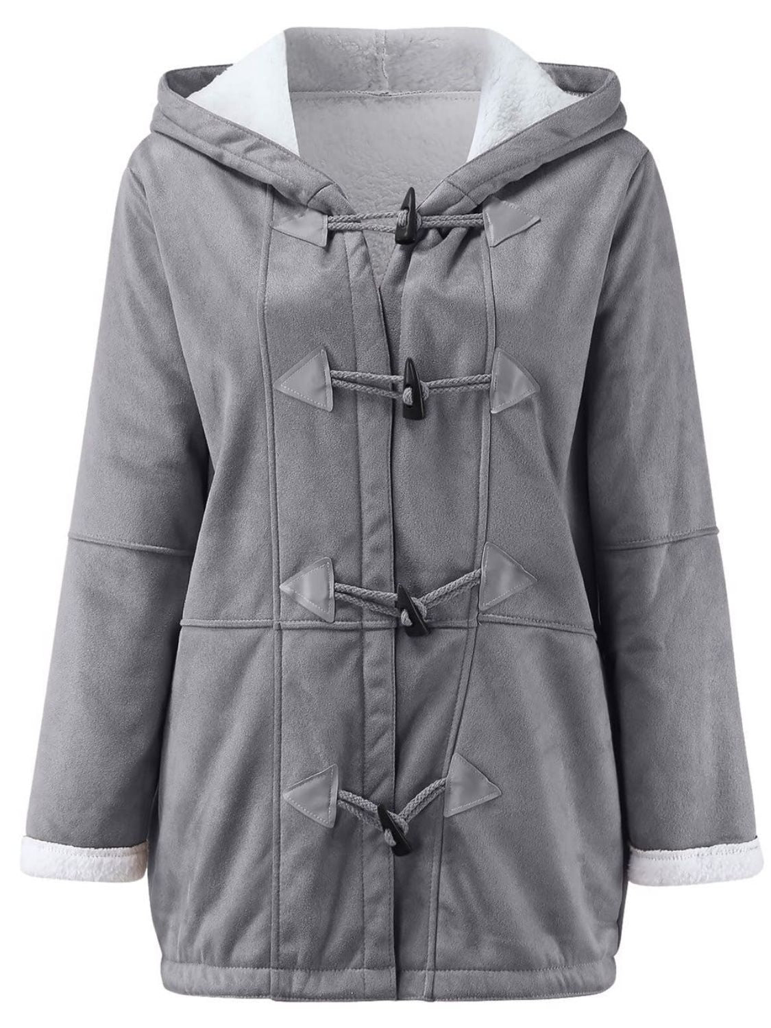 Full Size Pocketed Long Sleeve Hooded Toggle Jacket (many colors) -*SMALL-5XL