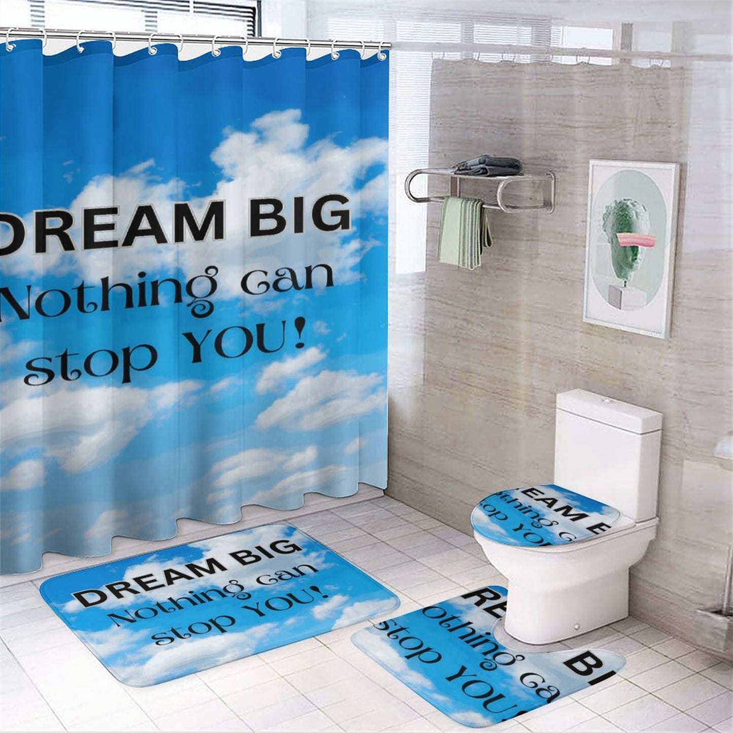 Shower Curtain Set with 3 Rugs
