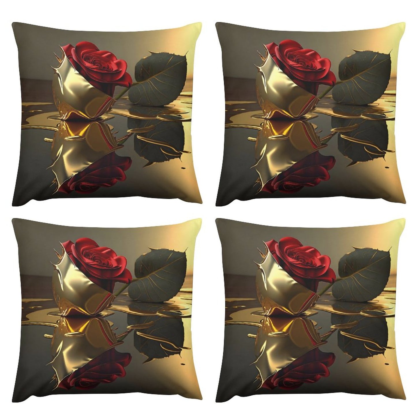 Plush Pillowcase Set of 4-ROSE ON GOLD