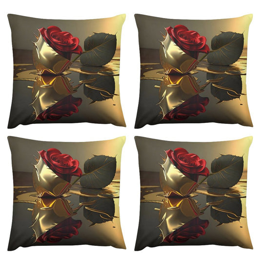 Plush Pillowcase Set of 4-ROSE ON GOLD