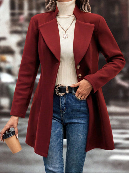 Collared Neck Button Up Long Sleeve Coat-SMALL-XL