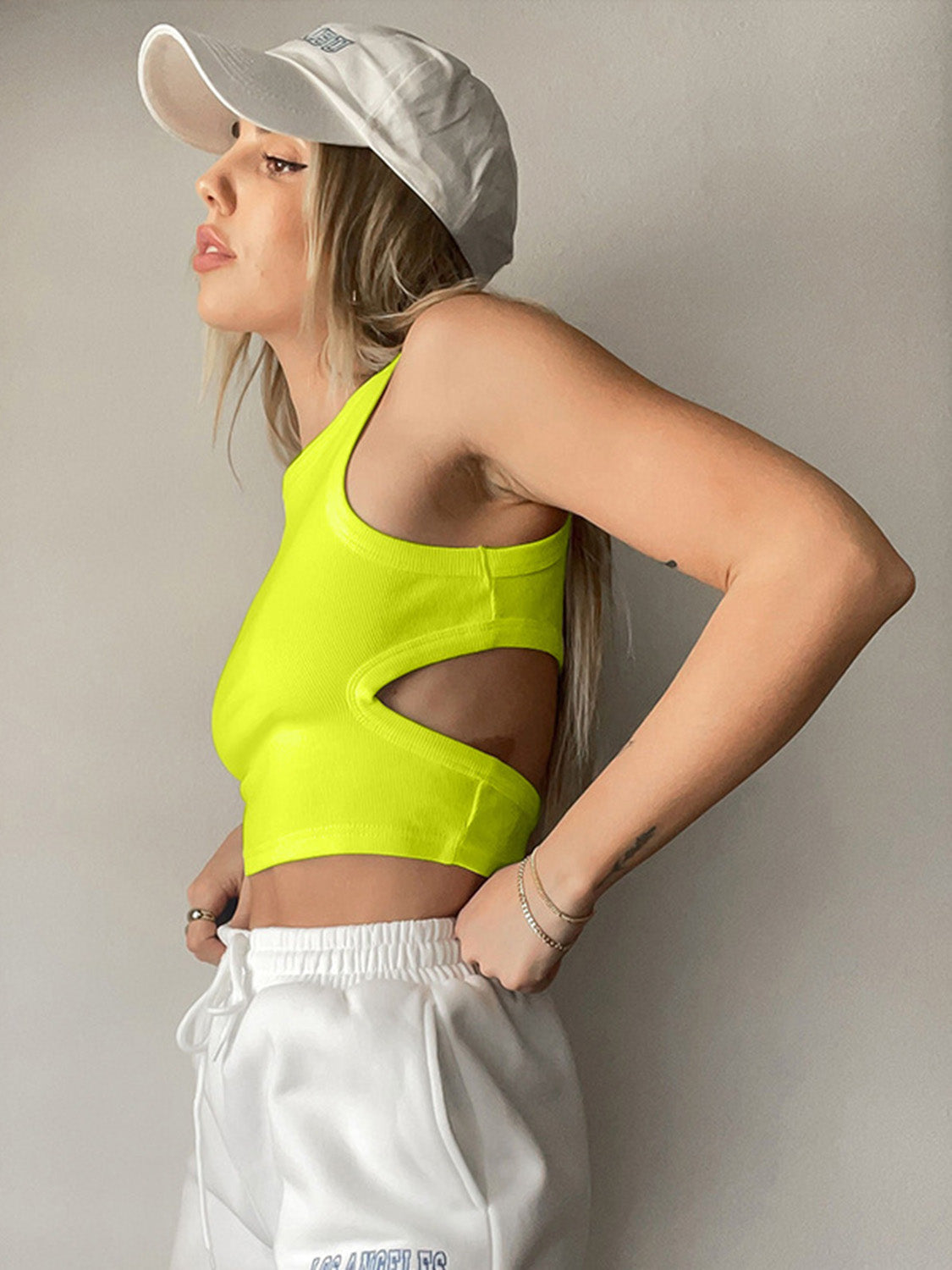Cutout Round Neck Tank-*XS-L (white/gray/moss/orange/black/caramel/mid green/lemon/lavender)