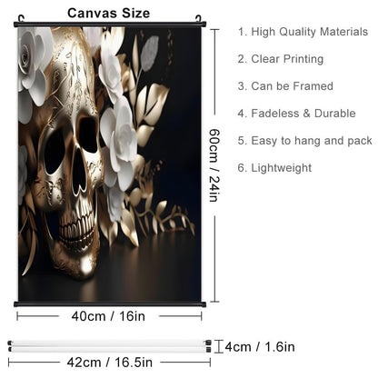 Canvas Hanging Poster with Scrolls-16"x24"/ 40x60cm-FLOWER SKULL