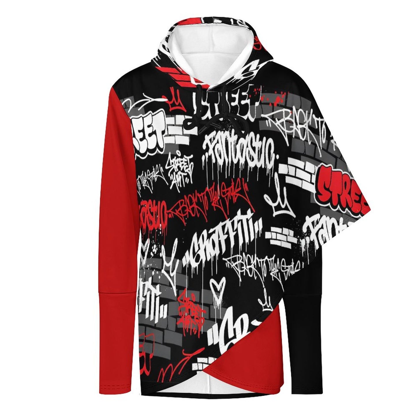 230gsm Poncho-style Long Sleeve Women Hoodie with Irregular Hem DS001 (All-Over Printing)
