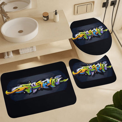 COLORFUL GRAFFITI Coral Velvet Restroom Rug Set of 3-15.7"x23.6"/ 40x60cm