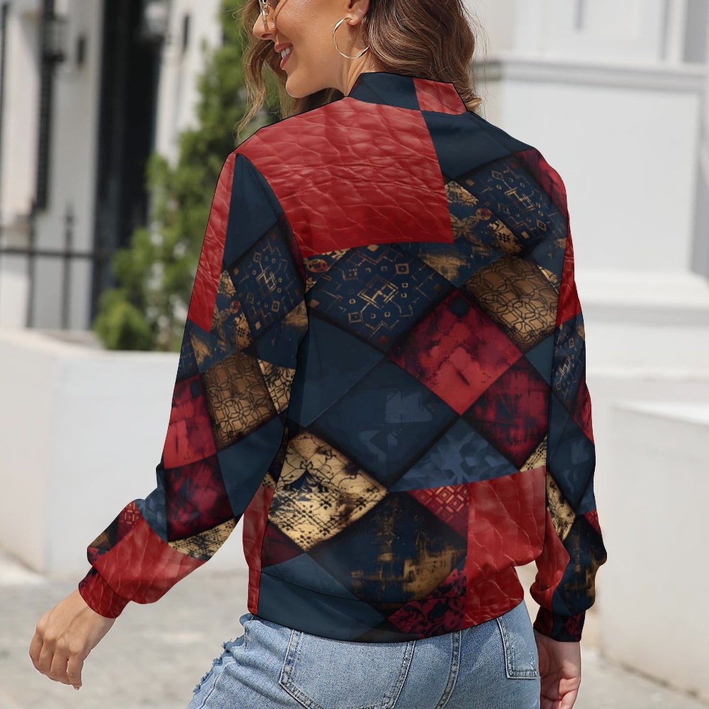 TRIANGLES & LEATHER Women's Zipper Jacket-XS-XL