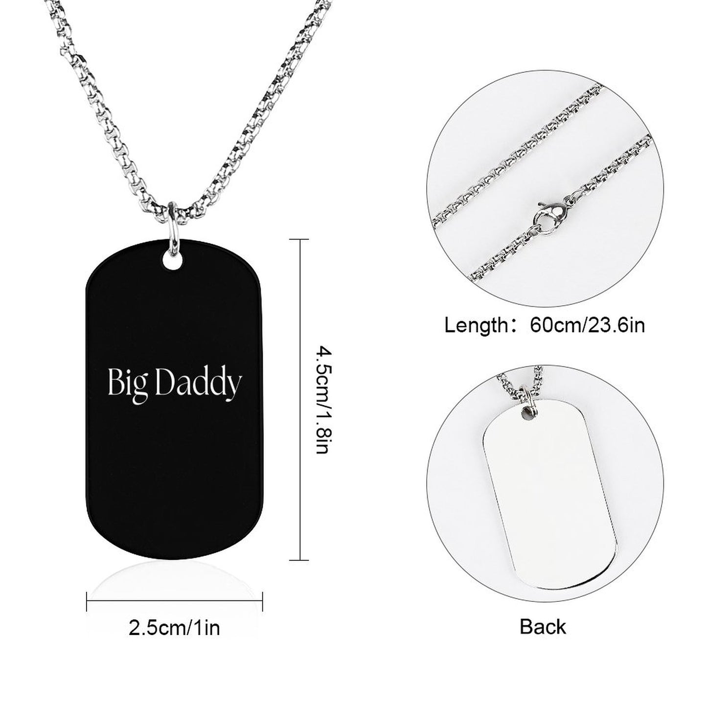 Titanium Steel Square Pendant Necklace-BIG DADDY