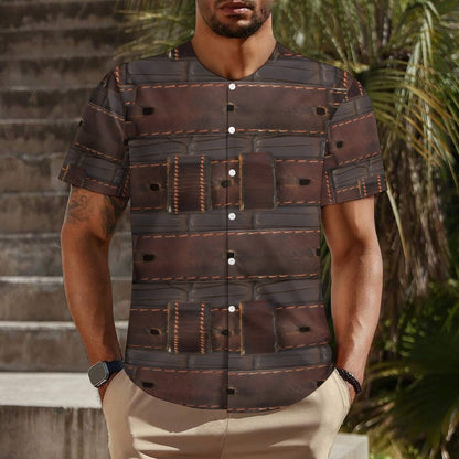 RUGGED LEATHER BUCKLE Print Collarless Shirt-XS-4XL