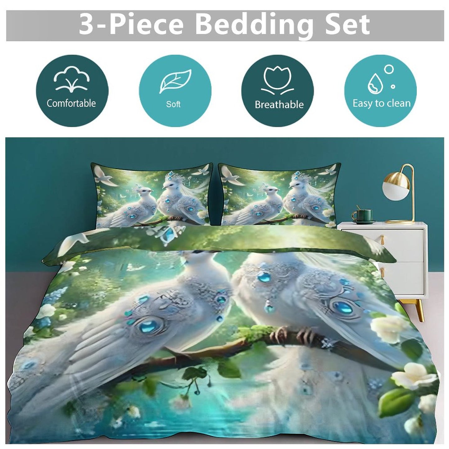 3-Piece Bedding Set-86"×70"/ 218×177cm (Dual-sideded Printing)