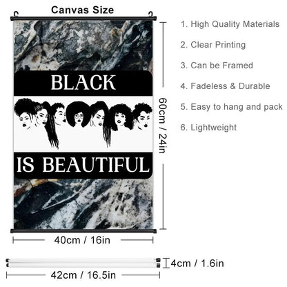Canvas Hanging Poster with Scrolls-16"x24"/ 40x60cm-BLACK IS BEAUTIFUL
