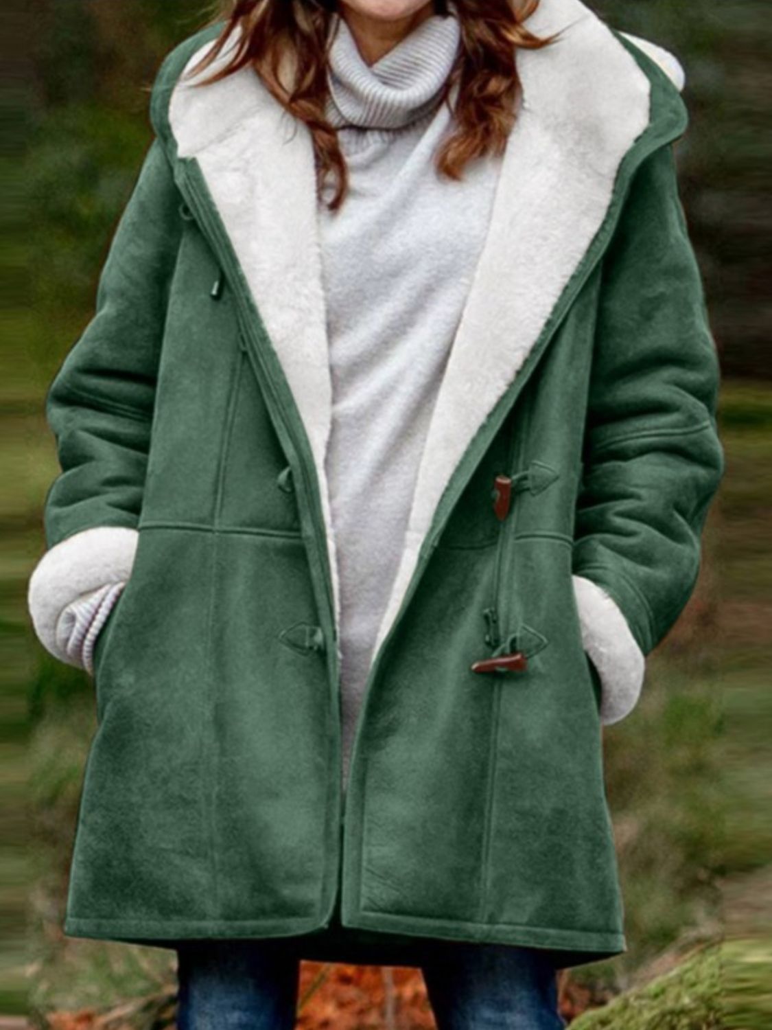 Full Size Pocketed Long Sleeve Hooded Toggle Jacket (many colors) -*SMALL-5XL