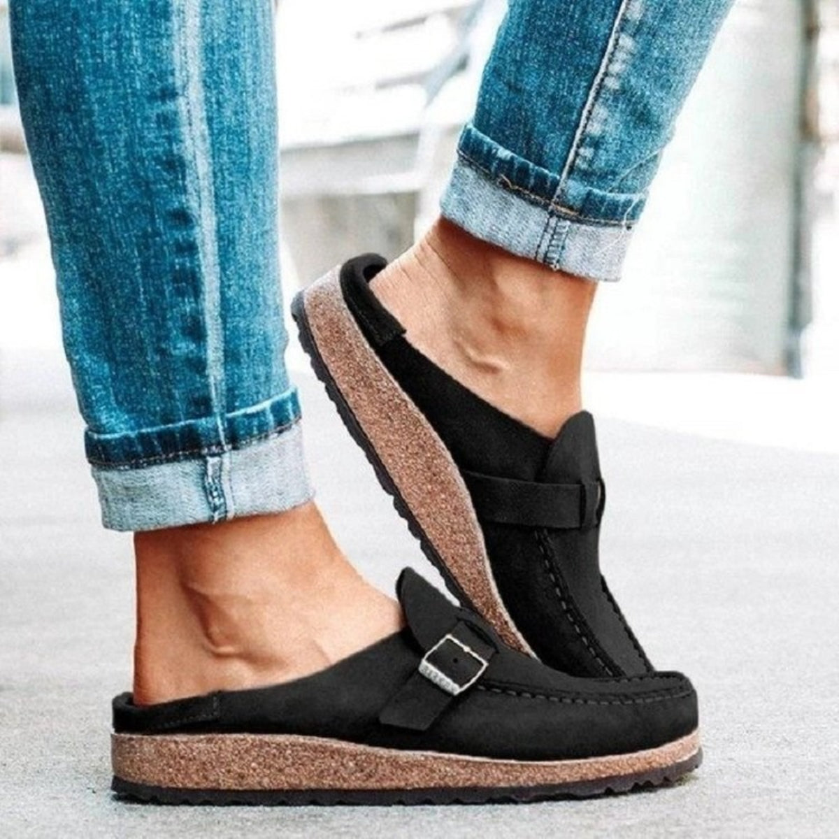 Round Toe Low Heel Buckle Loafers (khaki/black/purple/sage/caramel)
