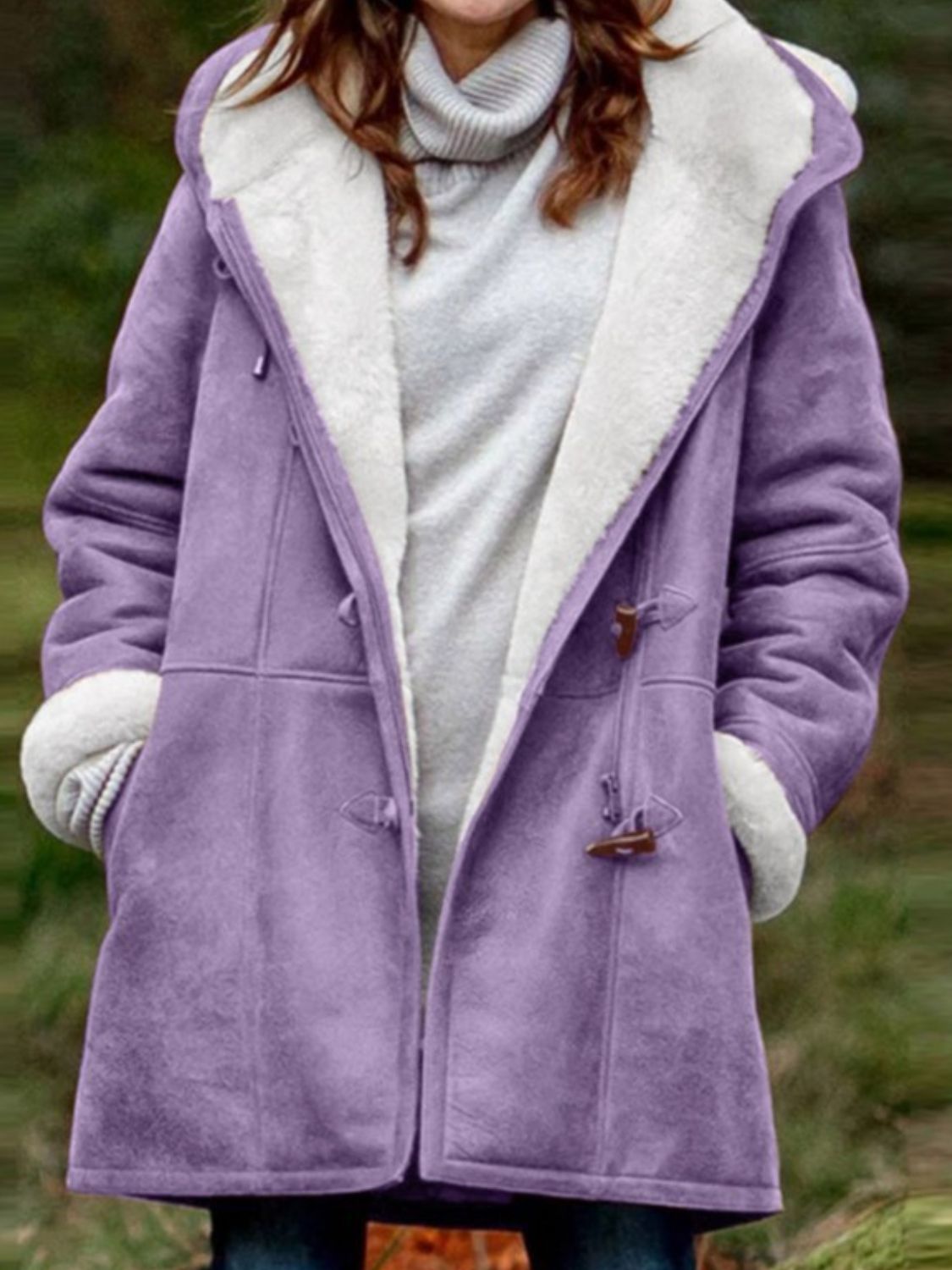 Full Size Pocketed Long Sleeve Hooded Toggle Jacket (many colors) -*SMALL-5XL