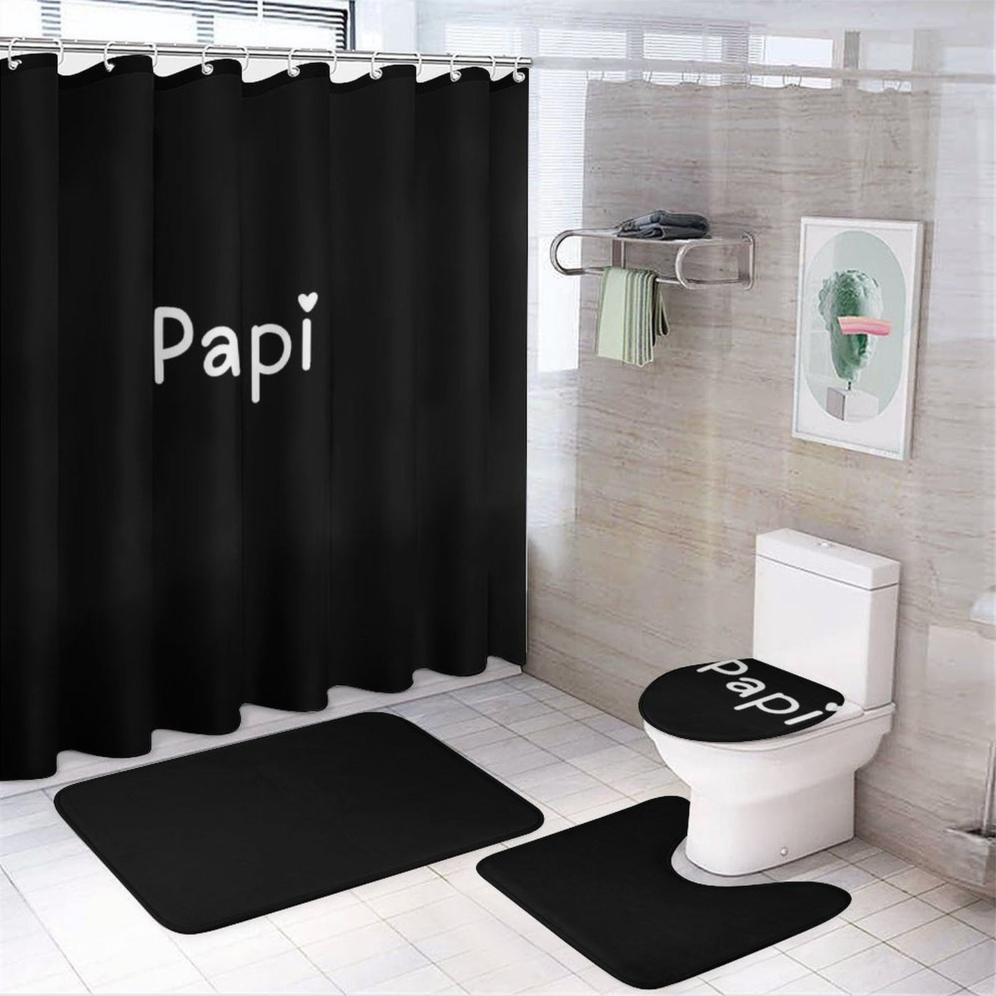 Shower Curtain Set with 3 Rugs