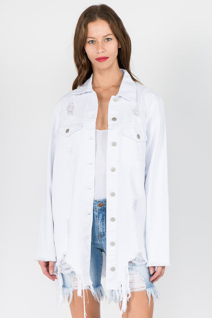 American Bazi Distressed Frayed Hem Denim Jacket (S/M/L)