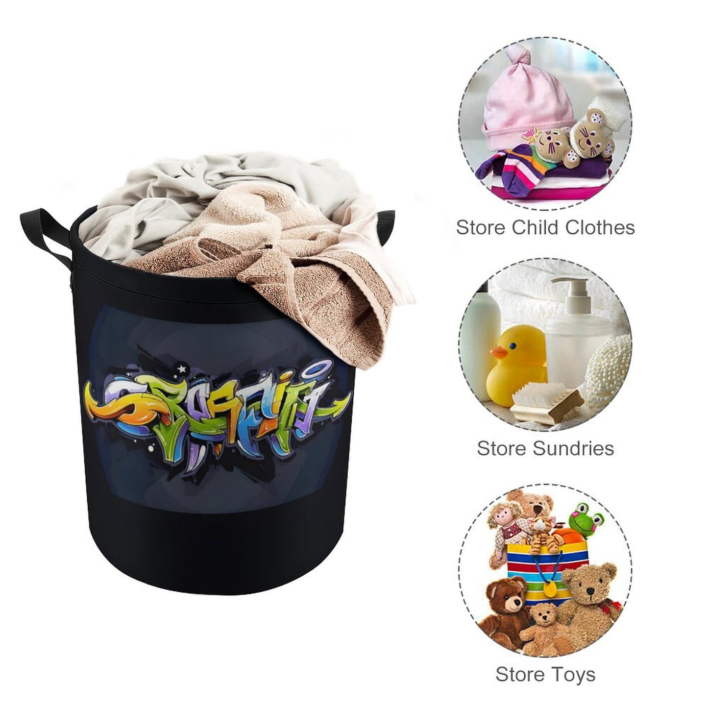 COLORFUL GRAFFITI Drawstring collapsible Laundry Basket