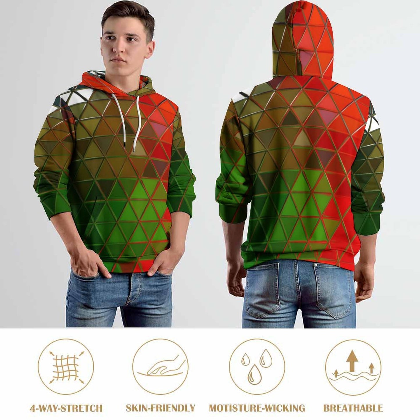 GLASS PRISM Men's Cool Hoodie with Double-layer Cap-SMALL-6XL