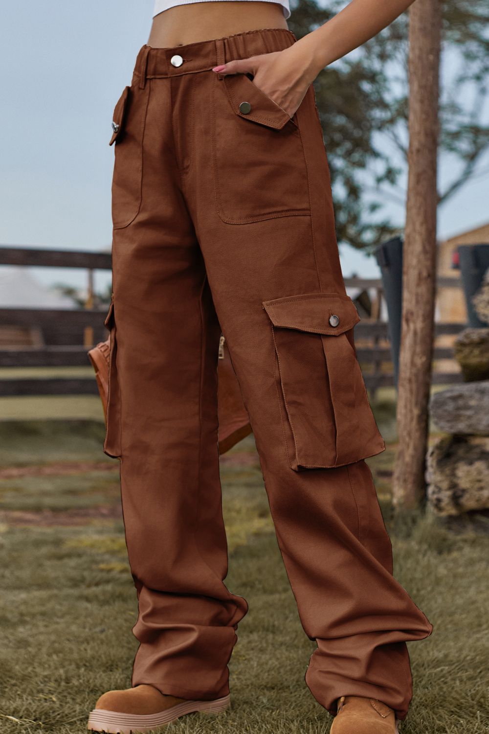 UNSEX Loose Fit Long Cargo Pants with Pockets-SMALL-2XL