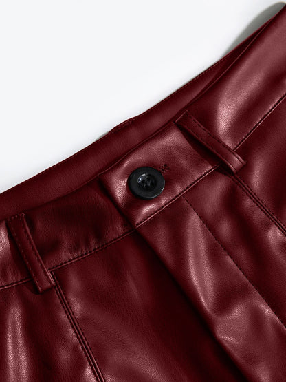 PU Leather High Rise Shorts (black/brown/burgundy)-SMALL-XL
