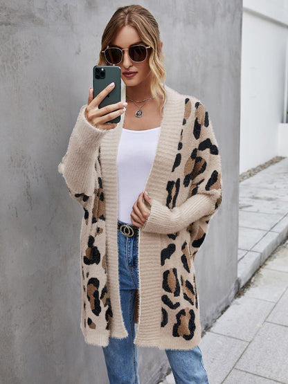 Angel Wings Leopard Pattern Fuzzy Cardigan (white/grey/khaki)-S-XL